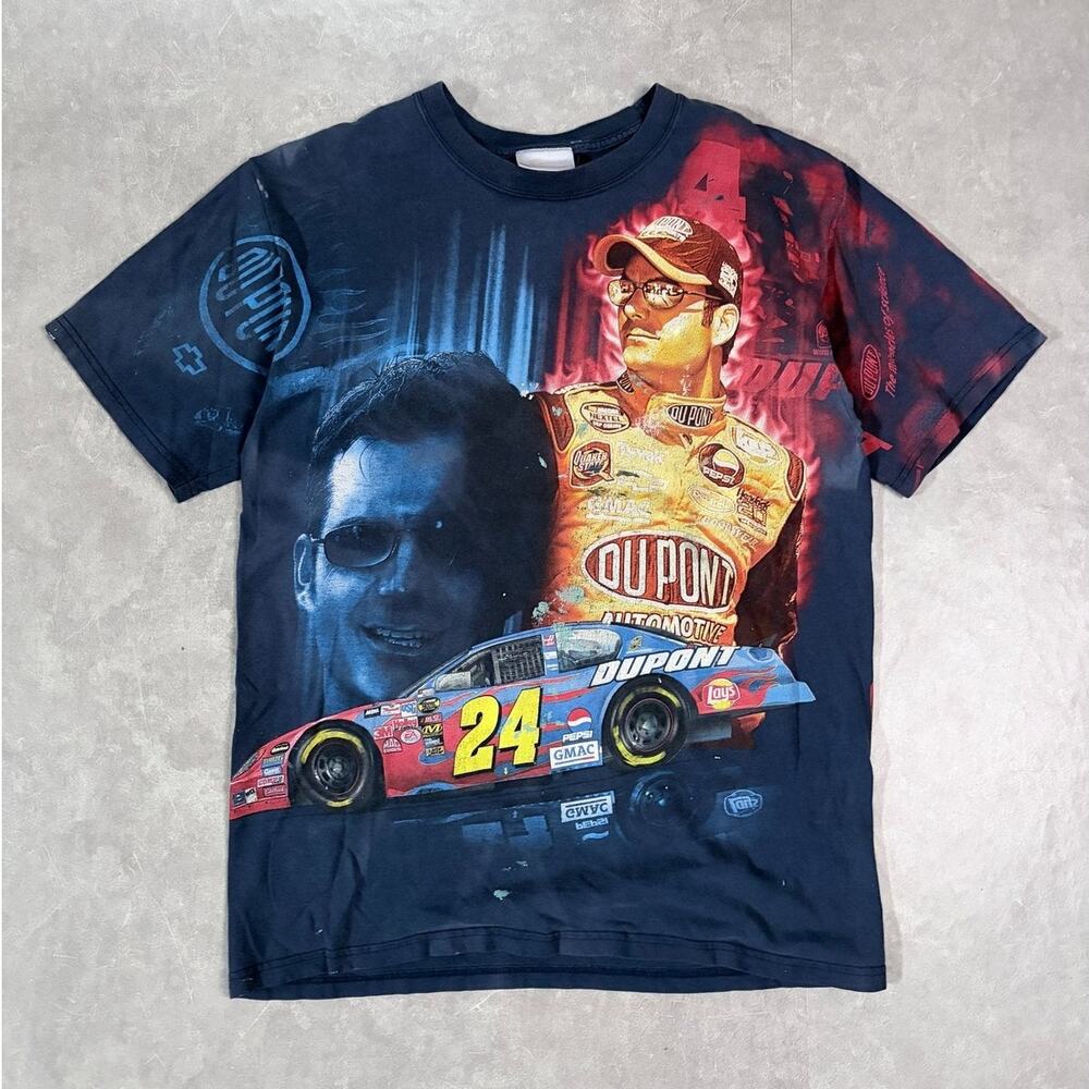2000s Vintage NASCAR Jeff Gordon Faded Navy AOP T-Shirt -M